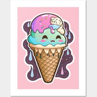 Ice cream Skull Sticker Posters and Art